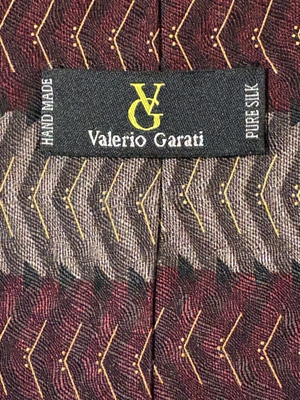 Valerio Garati Vintage 100% Silk Handmade Chevron Geometric Necktie Maroon